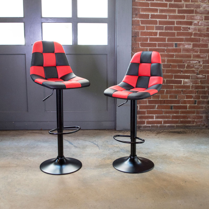 Orren Ellis Abbot Checkered Racing 33" Patio Bar Stool with Cushion